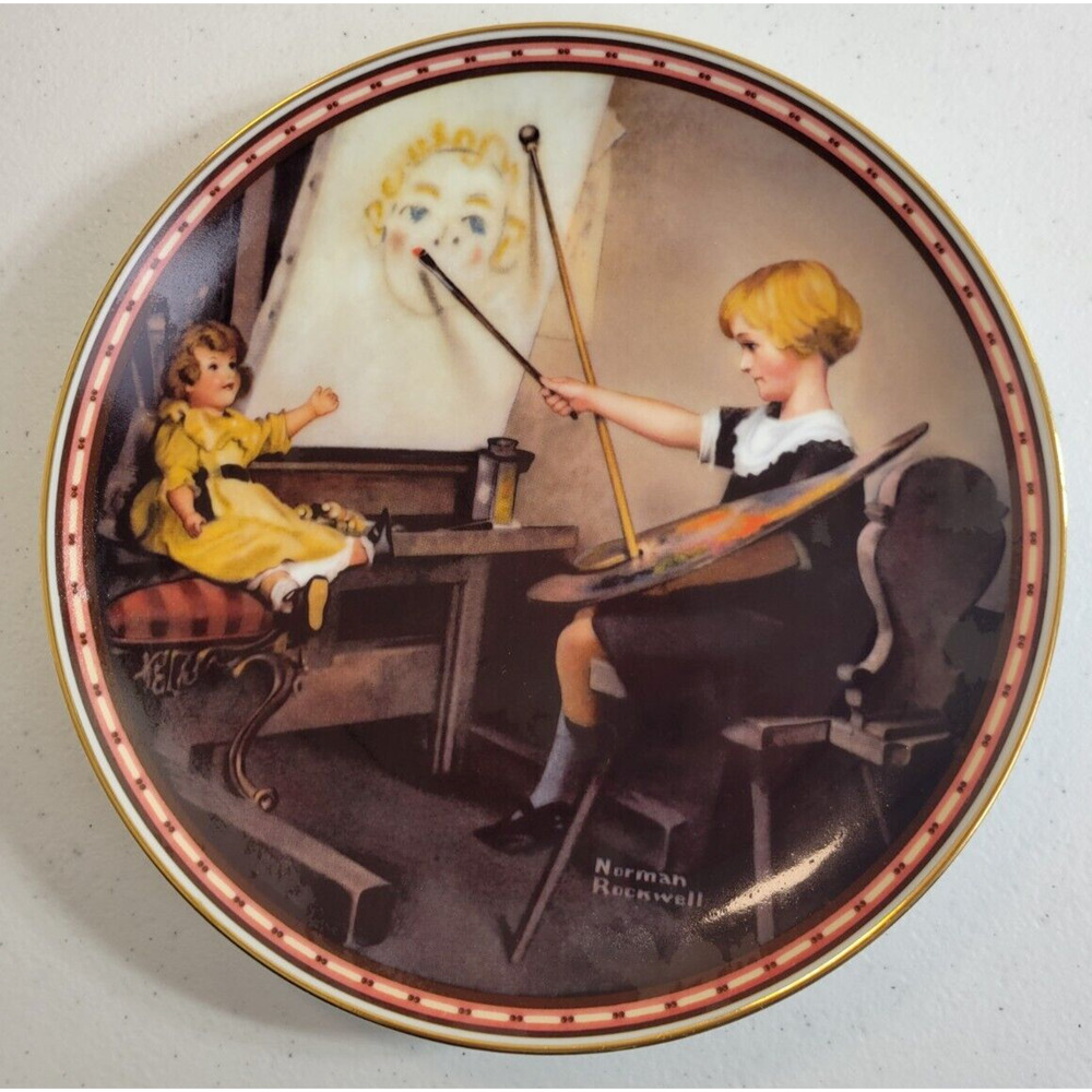 Edwin Knowles 1987 Serious Business by Norman Rockwell Plate 8.5"‎ w/ COA & Box